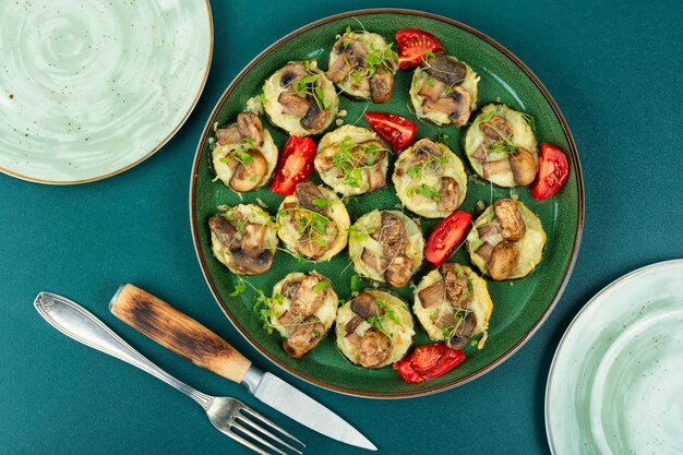 Baked zucchini with mushrooms