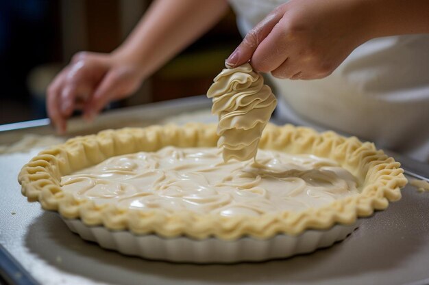Premium Photo | A baker brushing egg wash on top of a pie crust for a