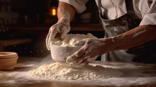 the Baker forms his own hands the billet of dough for baking Generative AI