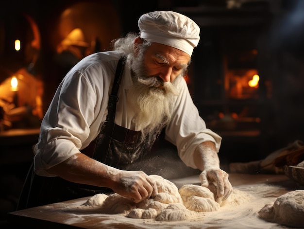 Baker Kneading Dough on Floured Surface AI Generated