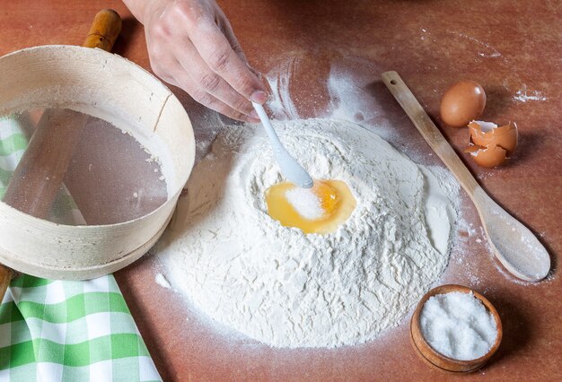 ベイカーはベーキング用に小麦粉を準備しました