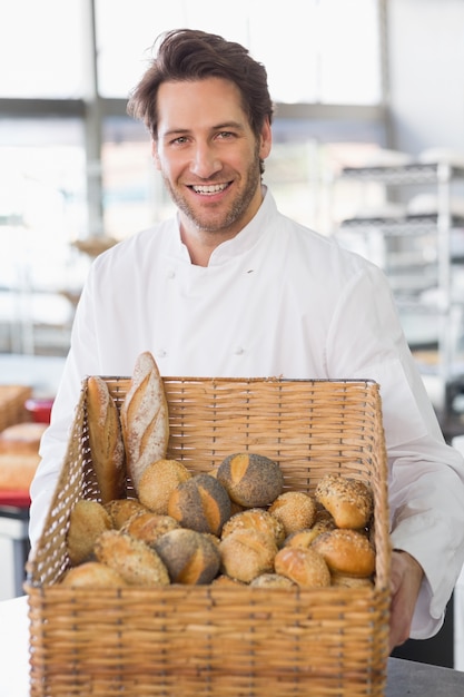 Baker showing basket of bread