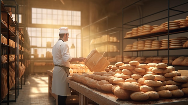 baker with bread in bakery illustration created by generative AI