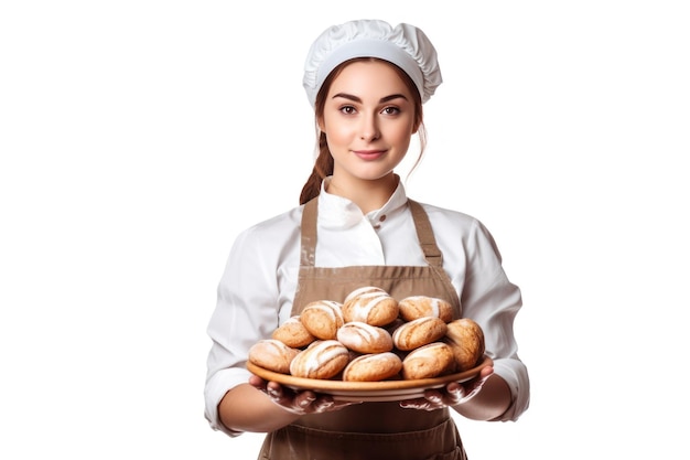 Baker with a tray full of breads