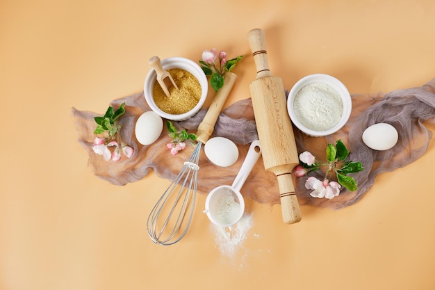 Bakery or cooking frame ingredients kitchen items for pastry