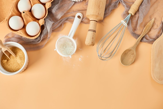 Bakery or cooking frame ingredients kitchen items for pastry