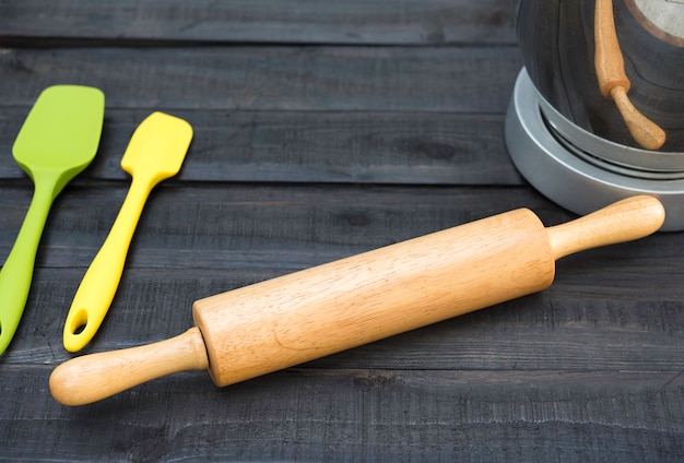 Bakery And Cooking Tools with kitchen timekeeping on wood table