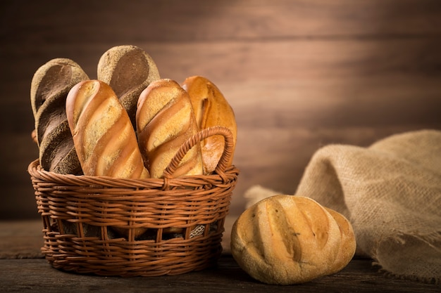 Bakery Different types of fresh bread on the table