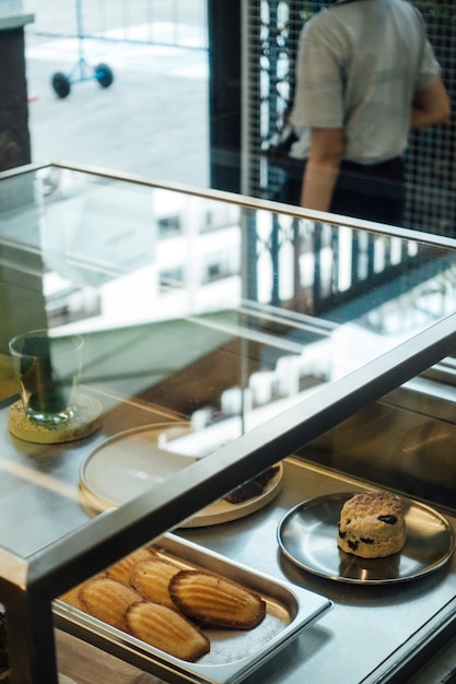 A bakery display in cafe