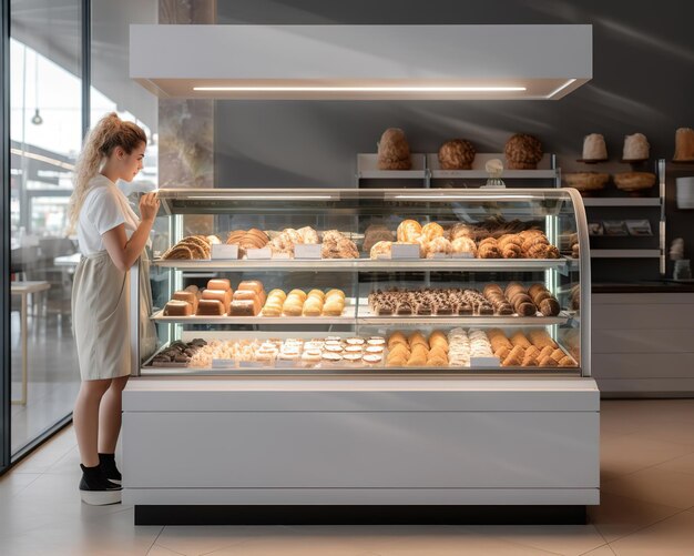 bakery display case with fresh pastries