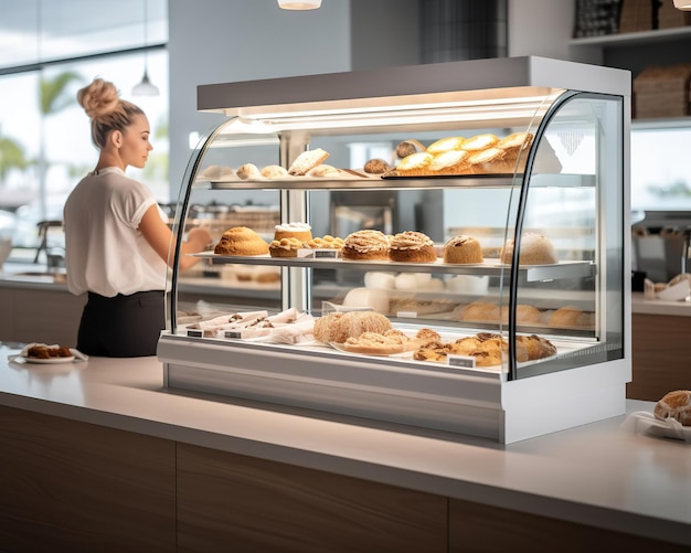 bakery display case with fresh pastries