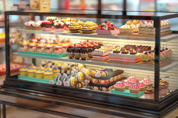 Foto display di panetteria e pasticceria esposizione di una vetrina da panetteria