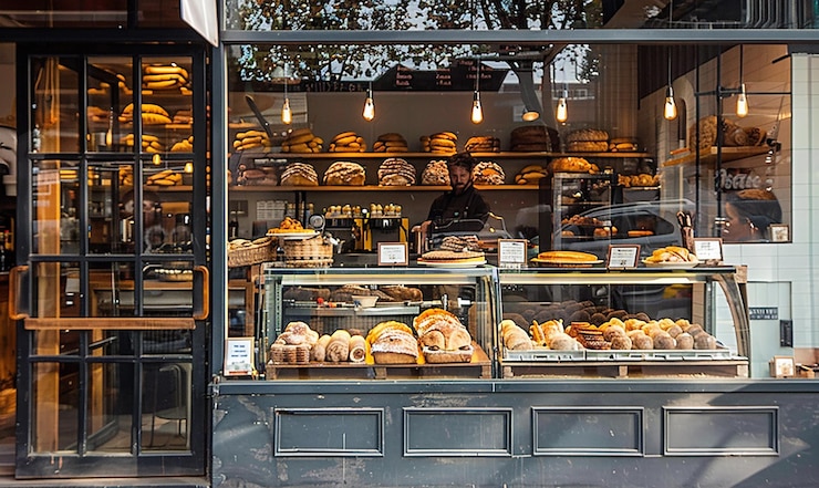 Photo a bakery display of pastries