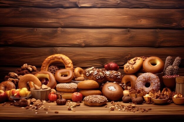 Photo bakery donut on wooden wall