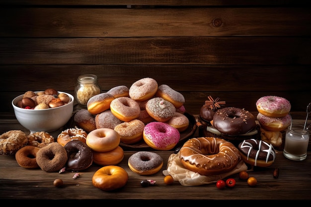 Photo bakery donut on wooden wall