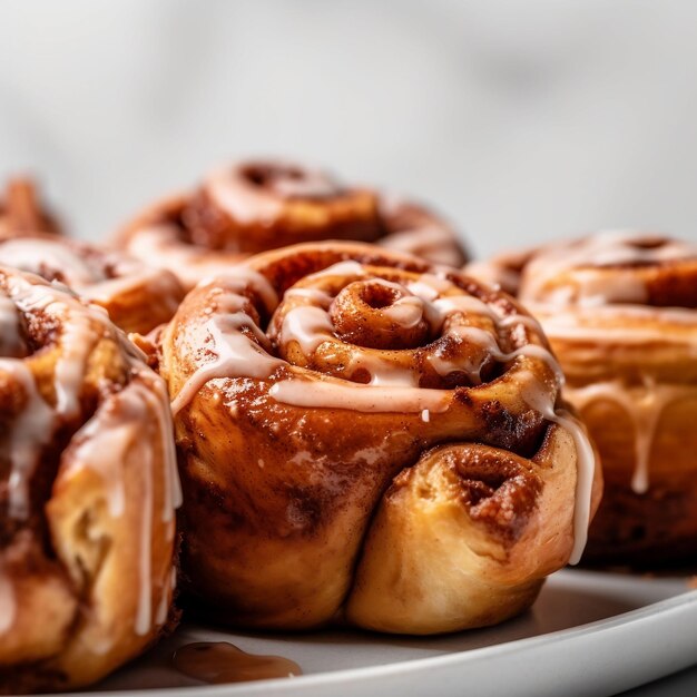 Photo bakery food of cinnamon rolls a sweet pastry treat for snack or sweet dessert