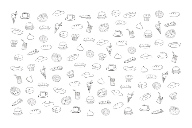 bakery food sketch print illustration on white background