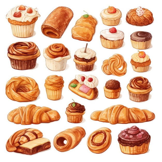 Photo bakery foodstuff set on white background