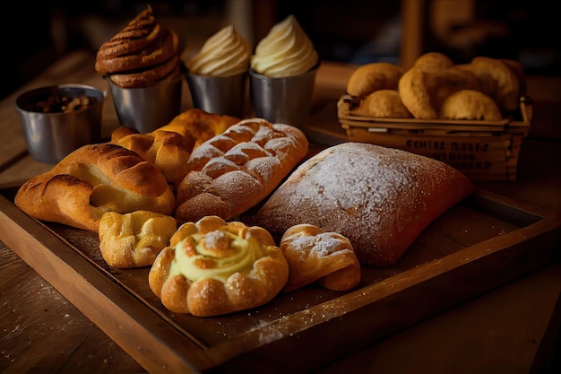 bakery interior with display counters full of scrumptious bread and pastries Shop a patisserie or b