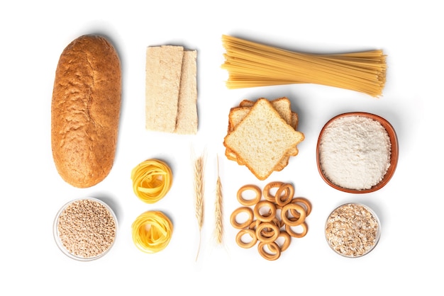 Photo bakery and pasta products isolated.