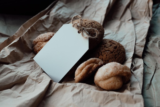 Bakery products with card for logo. background image copy\
space