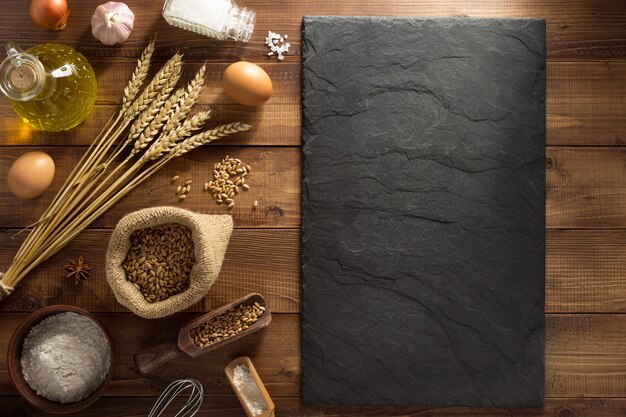 Bakery products on wooden