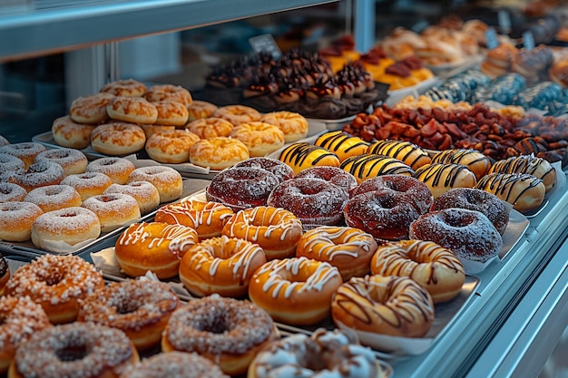 Bakery shop display sugar bun sweets donuts