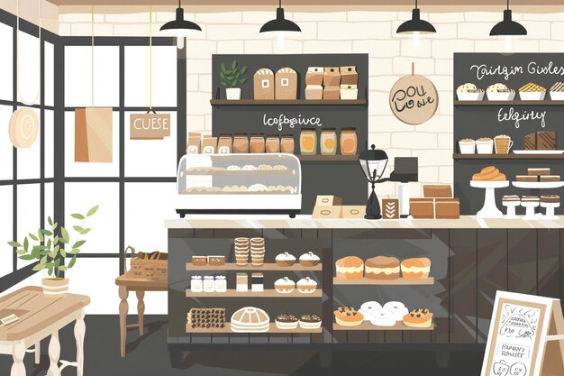 Photo bakery shop interior with bakery showcase