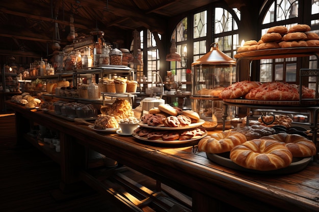 bakery with variety of bread and cakes