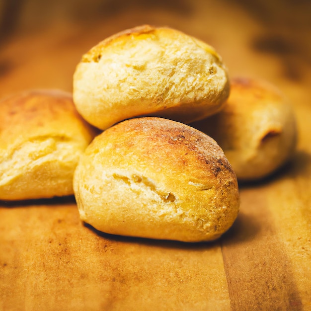 Panetteria con vari tipi di pane appena sfornato panini baguette bagel pane dolce e croissant primo piano rappresentazione 3d