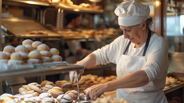 Foto donna che lavora in panetteria