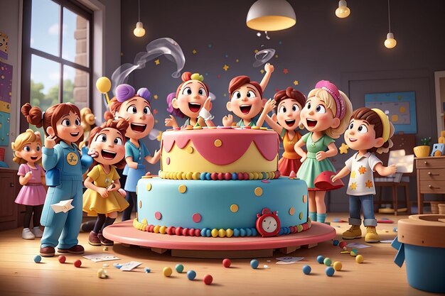 Foto baking beats cartoon characters dance as cake bakes