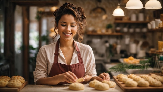 Baking Bliss Woman Pastry Chef Apron making Tasty Delights with Smile Love in Kitchen Ambiance