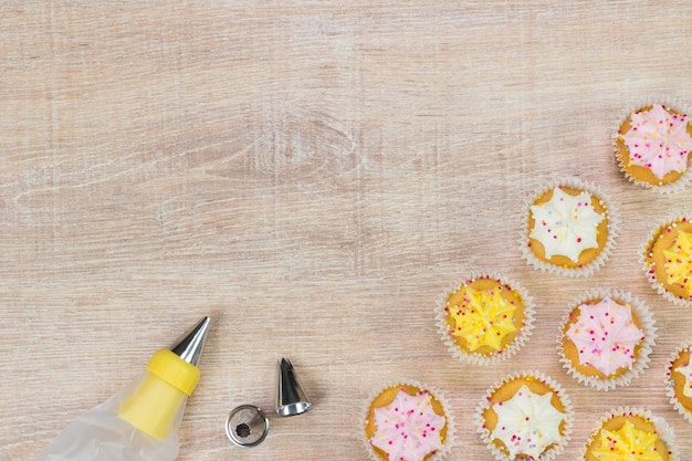 Baking a cake. Top view with space for your text.