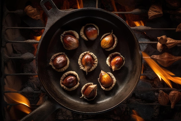 Baking Chestnuts Autumn Edible Chestnuts in Fire Roasted Chestnut Abstract Generative Ai Illustration