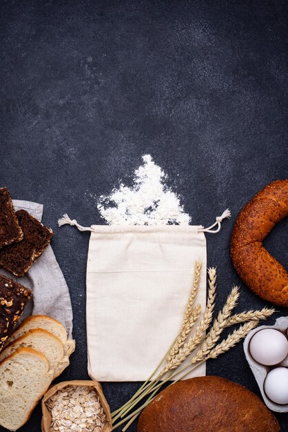 Baking concept with bread and flour