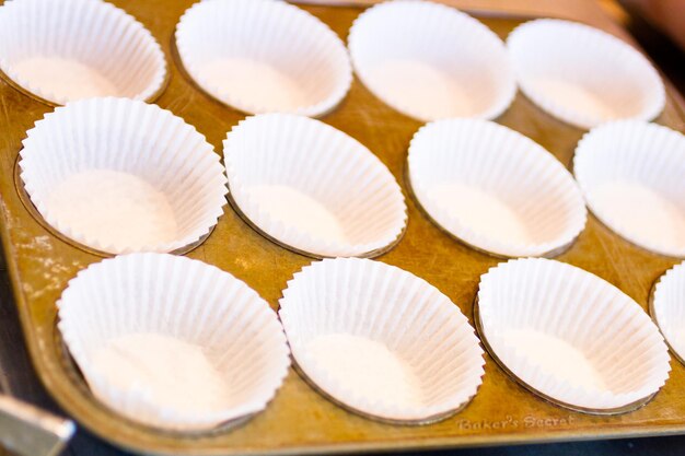 Baking cupcakes in cooking school.