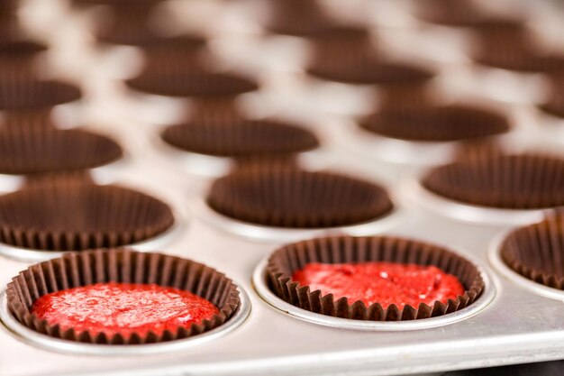 Baking cupcakes at the cupcake store.