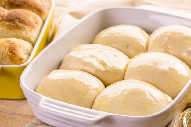 Baking fresh homemade dinner rolls.