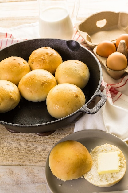 Baking fresh homemade dinner rolls.