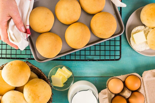 Baking fresh homemade dinner rolls.