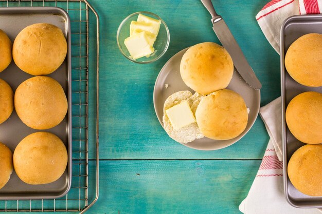 Baking fresh homemade dinner rolls.