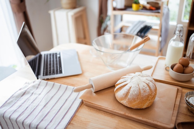 Baking Ingredients on the Kitchen Table Perfect for Food Blogs and Recipes