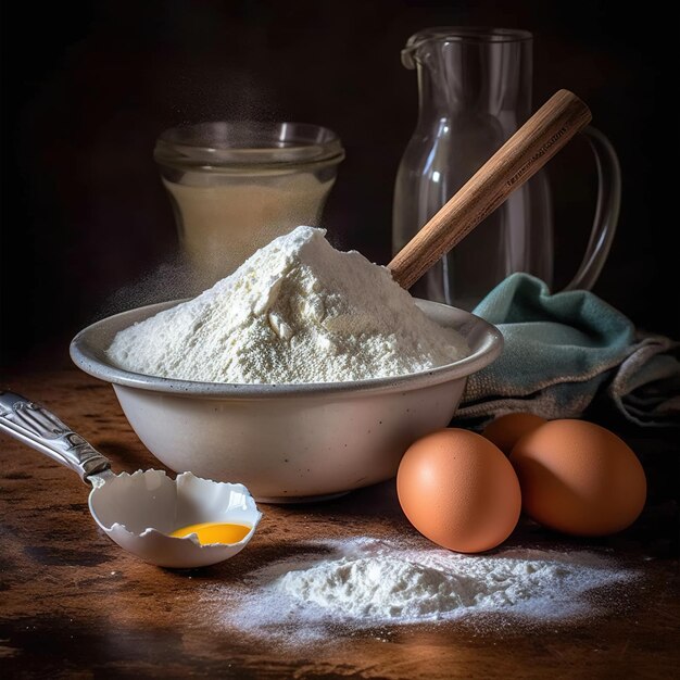 Baking ingredients placed on table