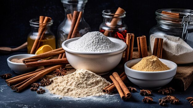 Baking ingredients placed on table