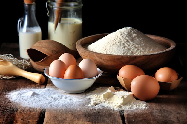 Baking ingredients placed on table