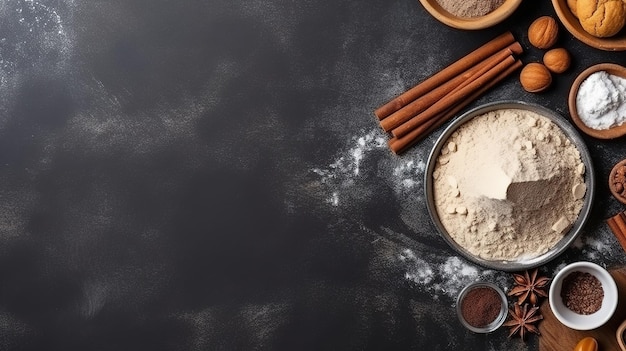 Baking ingredients placed on table