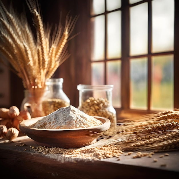 Baking ingredients placed on table