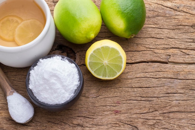 Baking and lemon on the wooden table