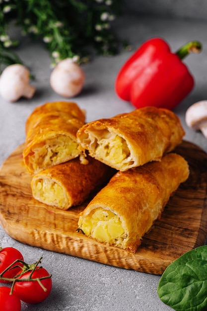 Baking puff pastry with potatoes in the cut